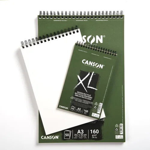 Miniatura 2 de CANSON Papel de dibujo reciclado XL A5 de 5.64 oz/m², grano fino de panal, almohadilla en espiral corta, 25 hojas blancas, ideal para artistas e