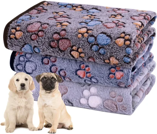 Miniatura 24 de Dono 1 paquete de 3 mantas para perros, manta de forro polar suave y esponjosa para mascotas, tapete cálido para dormir, diseño de huellas