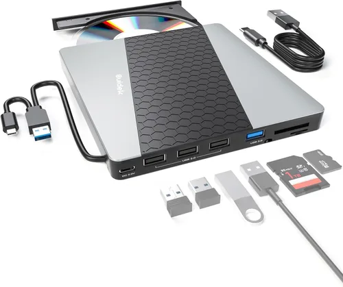 Miniatura 10 de SUIDEK Unidad Externa de CD DVD para Laptop, Grabador Lector Portátil de CD DVD +/-RW 7 en 1 con Interfaz M.2 NVMe, Ranuras para Tarjetas SD/Micro