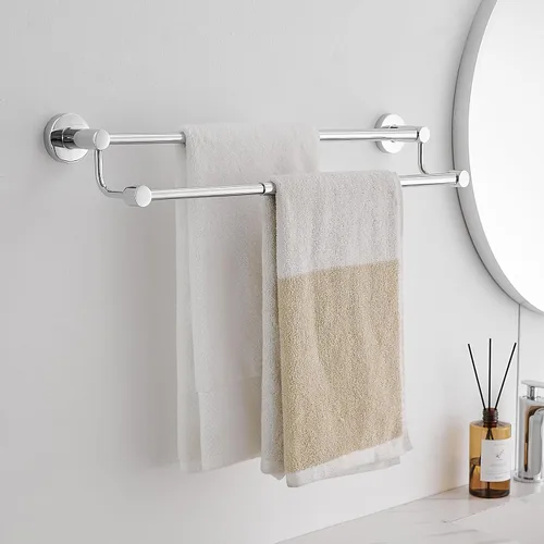 Miniatura 3 de BESy Toallero de baño doble ajustable de 16-26 pulgadas para baño, soporte de toallas de acero inoxidable SUS304, estilo hotel montaje en pared
