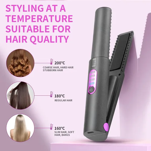 Miniatura 4 de OBEST Rizador de pelo inalámbrico 2 en 1, plancha plana inalámbrica de calentamiento rápido, alisador portátil para alisar y rizar el cabello, 5000