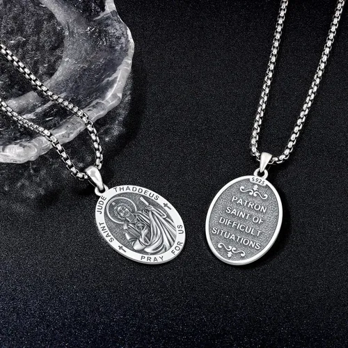 Miniatura 114 de Odinstone Collar de plata de ley 925 con medalla de San Miguel/San Cristóbal/San Benito/Crucifijo de Jesús/San Uriel/Arcángel Rafael para hombres