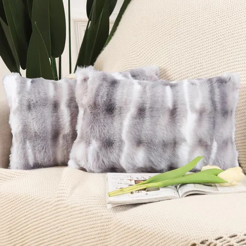 Miniatura 25 de MADIZZ Paquete de 2 fundas de almohada gruesas de felpa de lana sintética, suaves y bohemias, lujosas fundas de cojín para sofá, dormitorio, sala