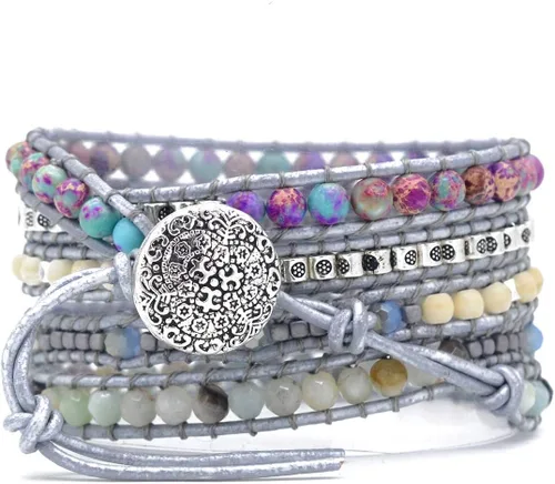 Miniatura 61 de ZOSOJONA - Pulseras bohemias hechas a mano de piedra natural, que dan vuelta, con cuentas de cristal de turquesa
