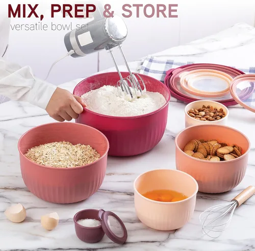 Miniatura 214 de COOK WITH COLOR Tazones de preparación con tapas - Juego de tazones pequeños de mezcla de plástico anchos y profundos anidables con tapas, juego