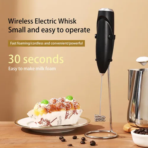 Miniatura 2 de Espumador de leche eléctrico de mano con soporte inalámbrico de acero inoxidable para batir café, crema y huevos