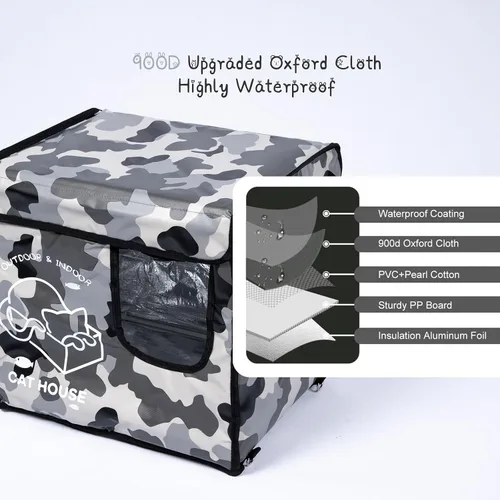 Miniatura 2 de Casa indestructible para gatos al aire libre con puerta de escape de dos caras, aislada y 100% impermeable, exterior resistente a la intemperie