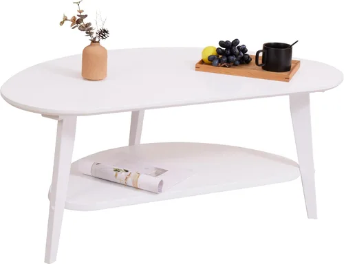 Miniatura 10 de NAVREX Mesa auxiliar moderna de mediados de siglo, mesas de centro ovaladas con almacenamiento para sala de estar, mesa central de madera maciza