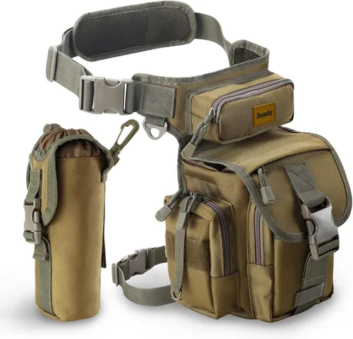 Jueachy Bolsa de pierna caída para hombre, mochila táctica de detección de metales para muslos con bolsa para botella de agua Canela