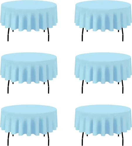 Miniatura 27 de BRILLMAX Paquete de 4 manteles redondos color azul rey de 132 pulgadas, tela de lino de poliéster lavable a granel, para bodas, recepciones, Azul