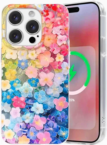 Miniatura 18 de I-MGAE-IN-AR Funda compacta para iPhone 13 Pro, diseño colorido de flores iridiscentes, protección de grado militar a prueba de golpes, funda