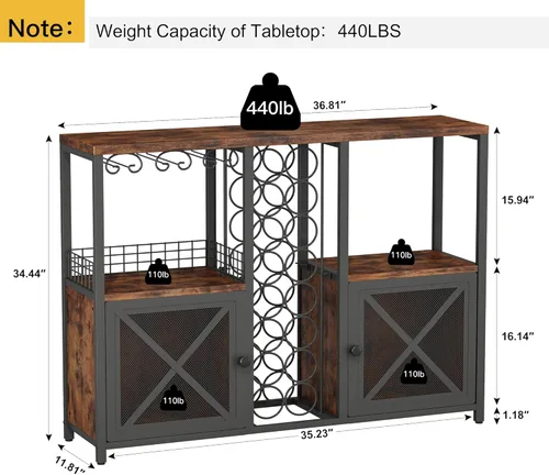 Miniatura 3 de Homeiju Mini Bares para el Hogar, Gabinete de Bar de Café de Madera, Gabinete Moderno de Licores para Licores y Copas, Gabinete de Vino Buffet