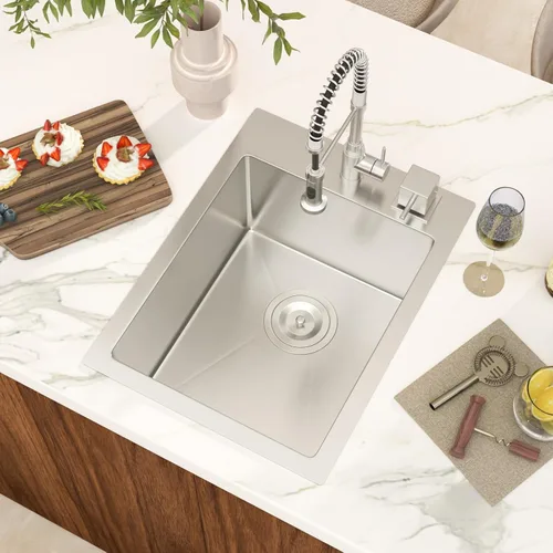 Miniatura 14 de Black Bar Sink Drop in 13x15 Inch Topmount Single Bowl Kitchen Sink Handmade T304 Stainless Steel Wet Bar Sink Outdoor RV Handmade Small Prep Sink