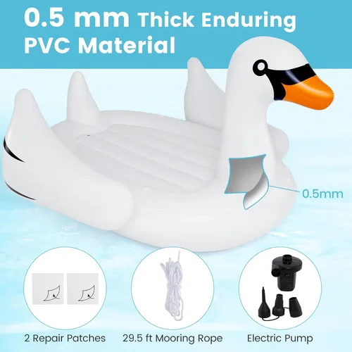 Miniatura 3 de Goplus Isla flotante de cisne inflable gigante, flotador de piscina para 4 personas con 4 soportes para tazas, muelle flotante recreativo para lago