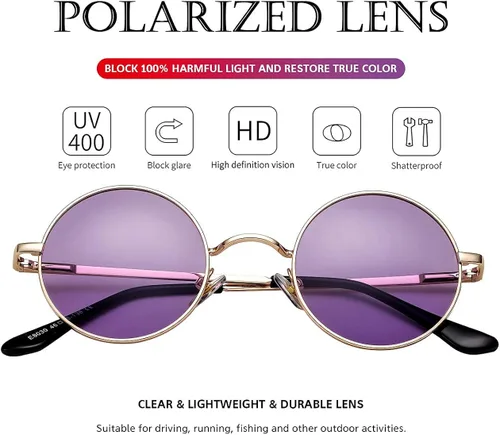 Miniatura 5 de PORADAY Circle Lennon - Gafas de sol redondas polarizadas estilo hippie pequeño círculo