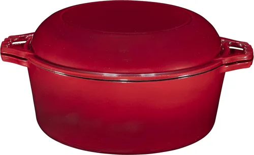 Miniatura 8 de Bruntmor Horno Holandés de Hierro Fundido Esmaltado 2 en 1 con Asas - Olla de Barro Gris Olla de Hierro Fundido con Tapa de Sartén - Utensilios