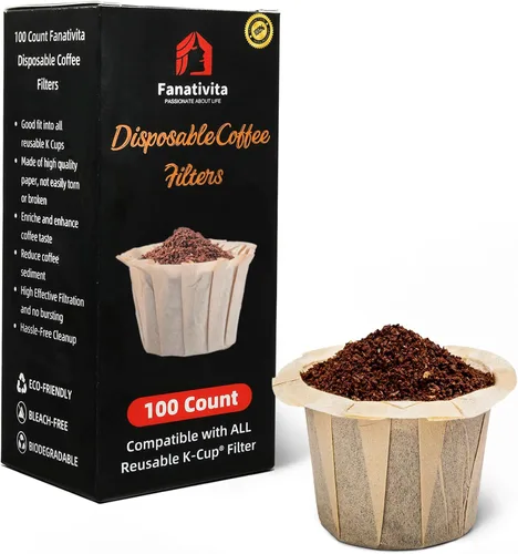 Miniatura 8 de 100 unidades de filtros de café K Cup desechables Fanativita para taza única Keurig, compatibles con todas las K Cup reutilizables (blanco)