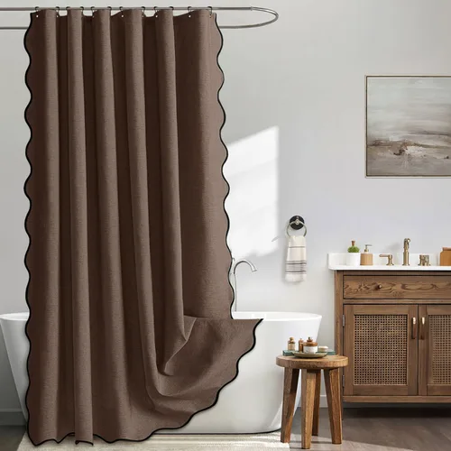 Miniatura 28 de MIULEE Cortina de ducha festoneada de lino texturizado con 12 ganchos de metal, bonita cortina de ducha de tela gruesa resistente, lavable, Negro
