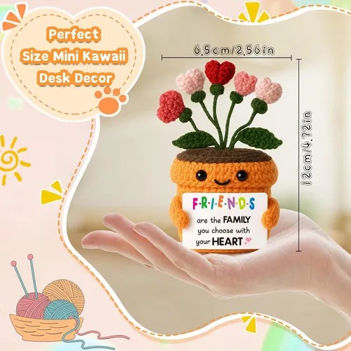 Miniatura 2 de MAMAGIFTREE Regalo de amistad para la mejor amiga - Flor de corazón de ganchillo hecha a mano y peluche con linda tarjeta de mensaje - Regalo