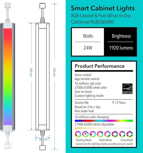Miniatura 8 de Iluminación inteligente para debajo del gabinete, tira de luces LED blancas y multicolor, regulables, funciona con Alexa, Google Home, aplicación