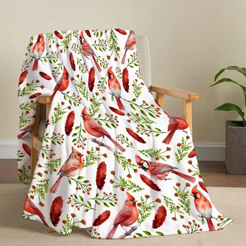 Miniatura 5 de Manta de Aves Cardinal, de Franela Suave y Ligera, de Forro Polar, para Sofá, Cama, Práctica para Regalo, Tamaño Mediano-Adolescente