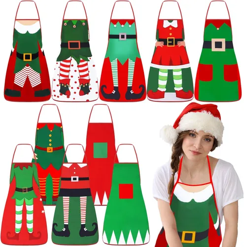 Miniatura 11 de Toulite 10 Piezas Delantal de Navidad Ajustable Delantales de Cocina para Cocinar Delantal BBQ Babero Delantal de Chef Divertido para Mujeres