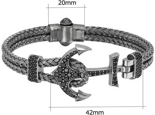 Miniatura 5 de Brazalete de ancla para hombre con ancla de acero inoxidable y correa de piel negra BCB-0125