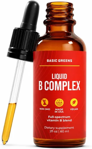 Vitamina B Complex Liquid Drops Vegan – Fórmula sublingual extra fuerte, maximiza la absorción y aumenta la energía – B1, B2, B3, B5, B6, B7, B9,
