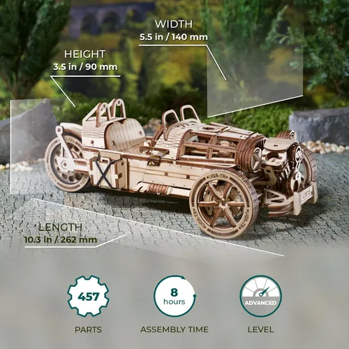 Miniatura 2 de UGEARS Rompecabezas 3D de madera de tres ruedas UGR-S para adultos, kits de modelos de madera para adultos, regalos de motocicleta para hombres, kit