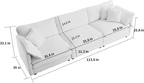 Miniatura 2 de Sofá modular gris de 111.5 pulgadas, sofás seccionales grandes de 3 plazas para sala de estar, sofá nube de tela de felpilla de gran