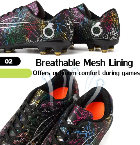 Miniatura 5 de Beyondjuff Zapatos de fútbol para niños con tacos de fútbol para suelo firme, zapatos de césped para niñas, zapatos de entrenamiento al aire libre