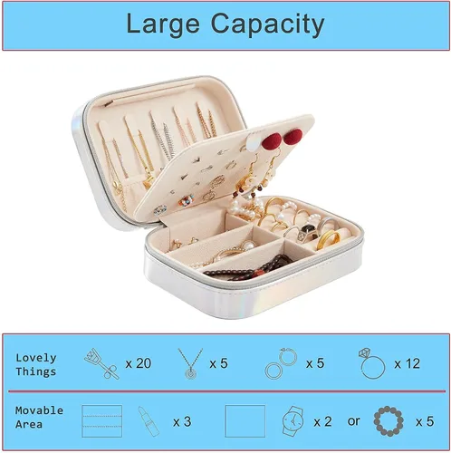 Miniatura 8 de Shemboli Caja de joyería pequeña, organizador portátil de piel sintética de viaje portátil, doble capa, organizador de almacenamiento de joyas