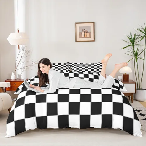 Miniatura 8 de Juego de funda de edredón geométrica negra Twin XL, juego de ropa de cama a rayas negras y blancas, moderno, suave, de lujo, de microfibra