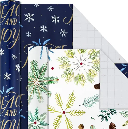 Miniatura 4 de Hallmark Paquete de papel de regalo para vacaciones con líneas de corte en el reverso, elegante bosque (paquete de 4, 120 pies cuadrados) Paz