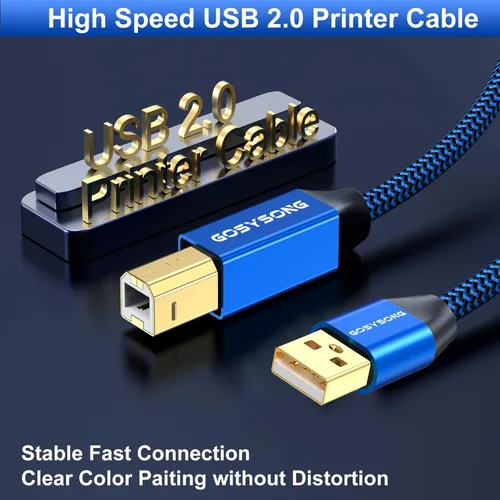 Miniatura 2 de Cable de impresora USB 2.0 de 30 pies - Alta velocidad tipo A a tipo B, compatible con HP, Canon, Dell, Epson, Xerox y más (azul)