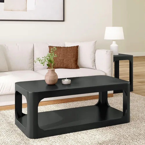 Miniatura 15 de Plank+Beam Forma - Mesa de centro moderna de 54 pulgadas con estante, mesa central contemporánea con espacio de almacenamiento, mesa de té Nuez