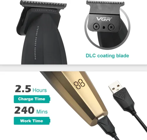 Miniatura 3 de VGR Cortadora de pelo profesional 906 Fresh Fade, 9000 rpm sin huecos para hombres, cortadora de pelo inalámbrica DLC T-Blade para barberos
