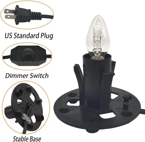 Miniatura 2 de Himalayan Salt Lamp Cord Replacement with Dimmer Switch, 5 Feet Cords with Base Assembly and 6 E12 Halogen Bulbs