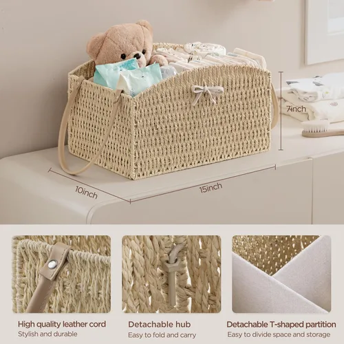 Miniatura 3 de HBlife Organizador de Caddy de Pañales, Cesta de Almacenamiento Grande Tejida a Mano para Pañales y Artículos Esenciales del Bebé - Diseño Curvo