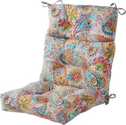Miniatura 22 de Cojines para silla de respaldo alto para exteriores, diseño de asiento y respaldo con bisagras de una pieza, reversibles con 4 lazos, tela