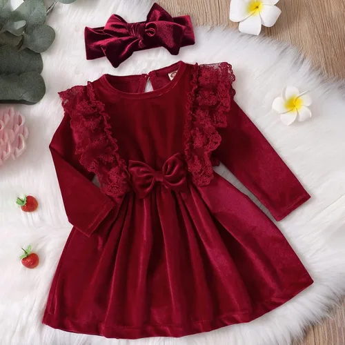 Miniatura 2 de IMEKIS Vestido de terciopelo de Navidad para niñas pequeñas, vestido de fiesta para bebés, otoño, invierno, volantes, manga larga, vestido de noche
