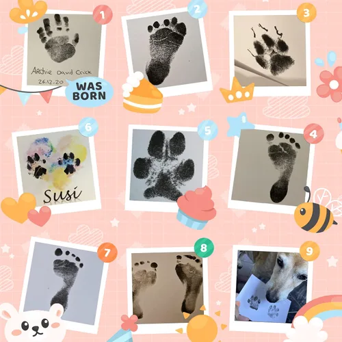 Miniatura 7 de Kit de huellas y manos para bebé, 8 piezas de gran tamaño sin tinta para bebé con marcos de fotos, almohadillas de tinta de tacto limpio, kit