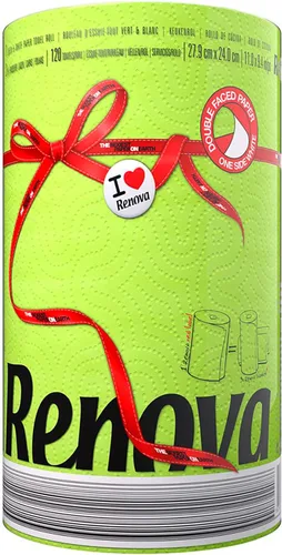 Renova Toalla de papel verde Jumbo Rollo de 2 capas 120 hojas altamente absorbentes