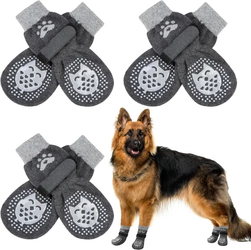 Miniatura 20 de SCENEREAL 6 piezas de calcetines antideslizantes para perros para prevenir lamido de patas para pavimento caliente/frío, calcetines de agarre