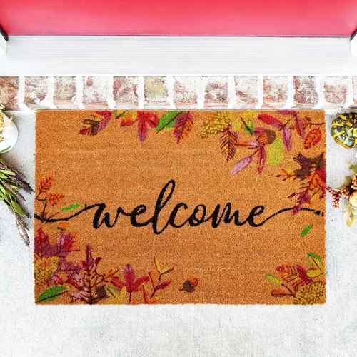 Miniatura 2 de Juvale Tapete de bienvenida de fibra de coco con hojas de otoño, para interiores y exteriores, tapete de pelo bajo que atrapa la suciedad, 36 x 24