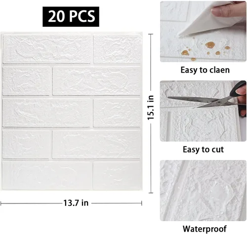 Miniatura 5 de Papel tapiz de ladrillo 3D autoadhesivos, paneles de pared 3D, papel tapiz extraíble, impermeable, espuma de polietileno, pintable, para dormitorio