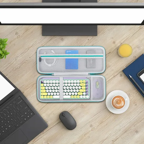 Miniatura 7 de Elonbo Estuche rígido de transporte para teclado inalámbrico mecánico Logitech POP, portátil, Bluetooth, teclado externo, bolsa de viaje, bolsillo