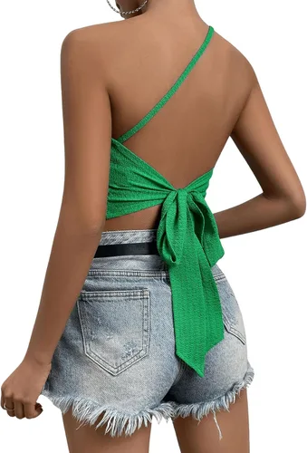 Miniatura 5 de SweatyRocks Camiseta sin mangas de un hombro para mujer, con lazo en la espalda, ajustada, para discoteca