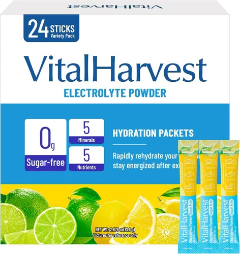 Miniatura 13 de VitalHarvest 24 Sobres de Polvo de Electrolitos Sin Azúcar Paquetes de Hidratación Mezcla de Bebida IV Diaria Líquida para Hidratación Rápida, Bajo