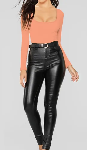 Miniatura 46 de MANGDIUP Body esencial para mujer, cuello redondo, manga larga, ajustado, elástico, de algodón y elastano